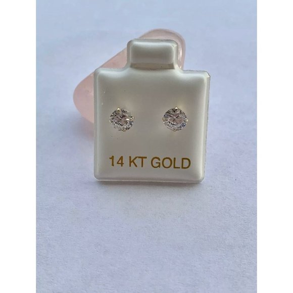 Real 14k Gold White CZ Earrings 5mm - Picture 1 of 4